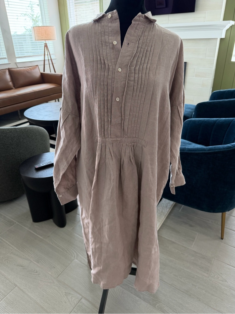 ICHI ANTIQUITE'S Pintuck Detail 100% Linen Made in Japan Dress One Size VGUC